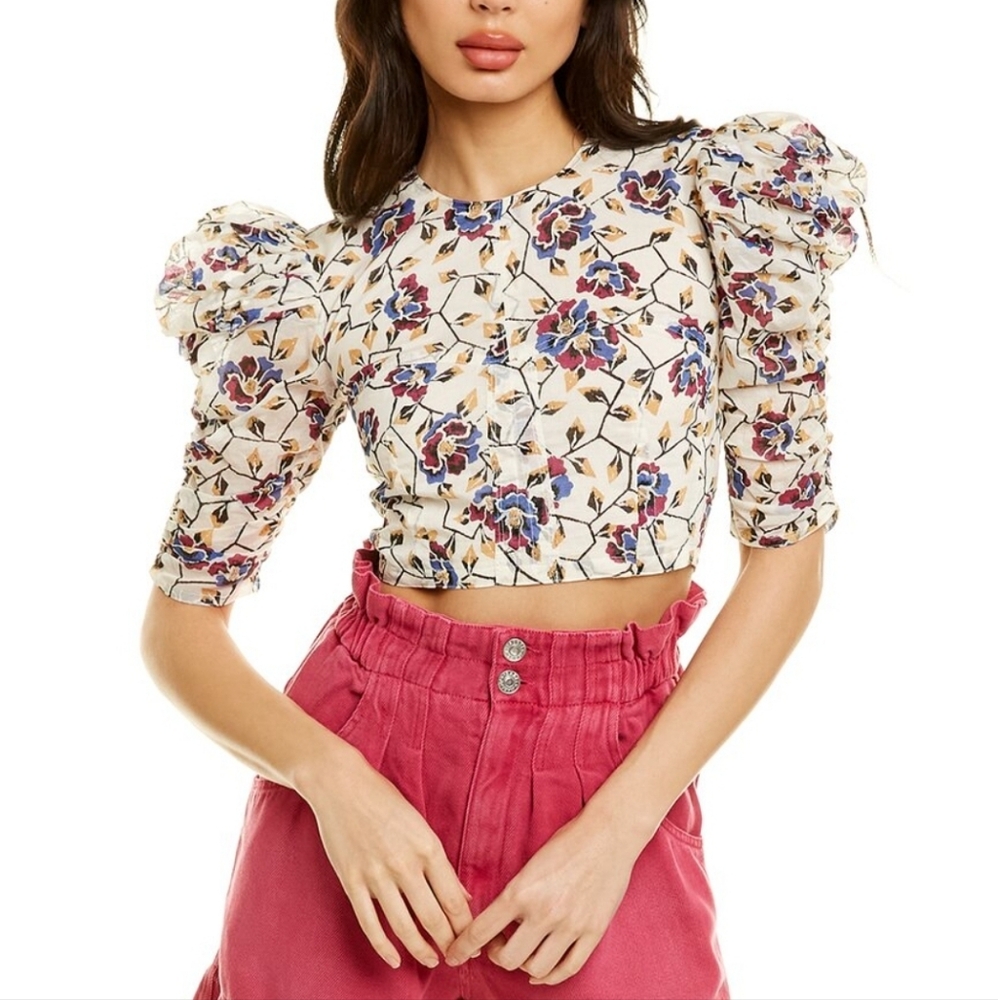 Isabel Marant Étoile Floral Cropped Top Size XS New Ruched Sleeve Boho